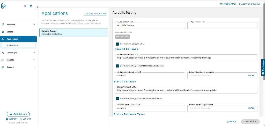 Bandwidth application setup