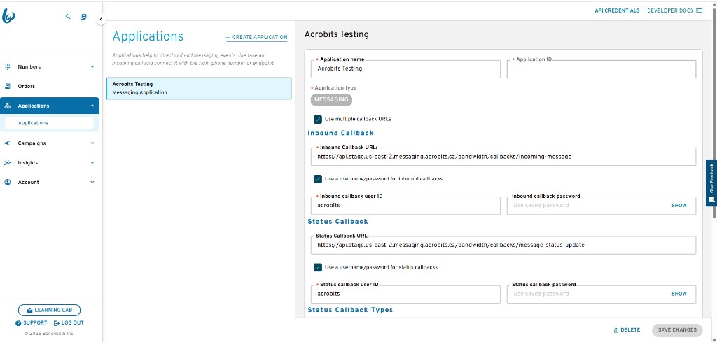 Bandwidth application setup