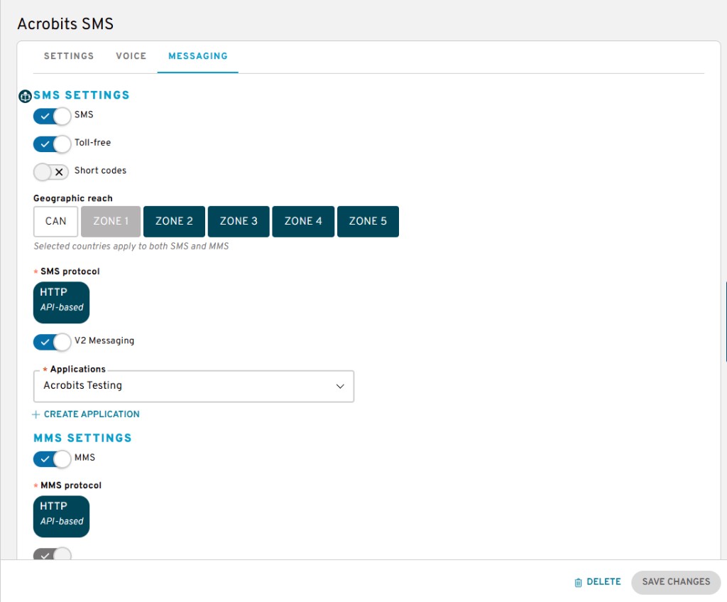 Bandwidth location messaging settings