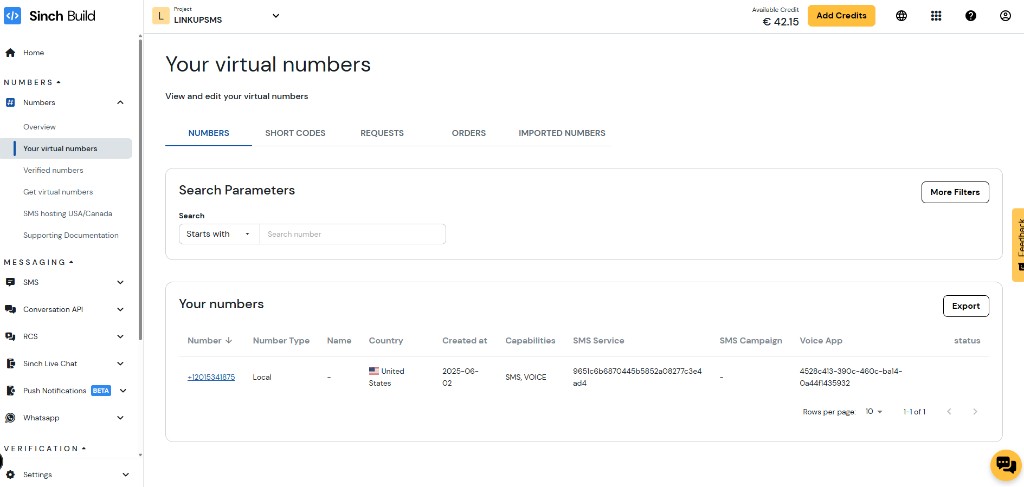 Sinch virtual numbers